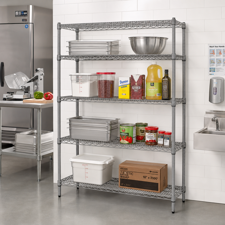 Product image #2 for Red-i-Pak 4-Tier Stationary Wire Shelving Unit, 48 x 18 x 63 Inches, Pewter Gray Epoxy Finish