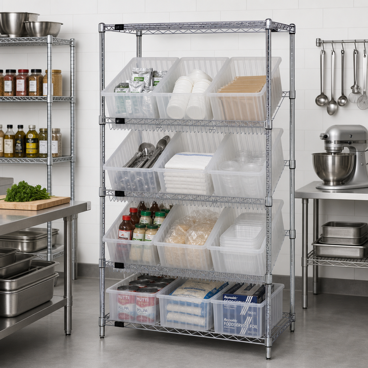 Product image #2 for Quantum Stationary Wire Shelving Bin System with 12 Clear Bins, 36 x 18 x 63 Inches