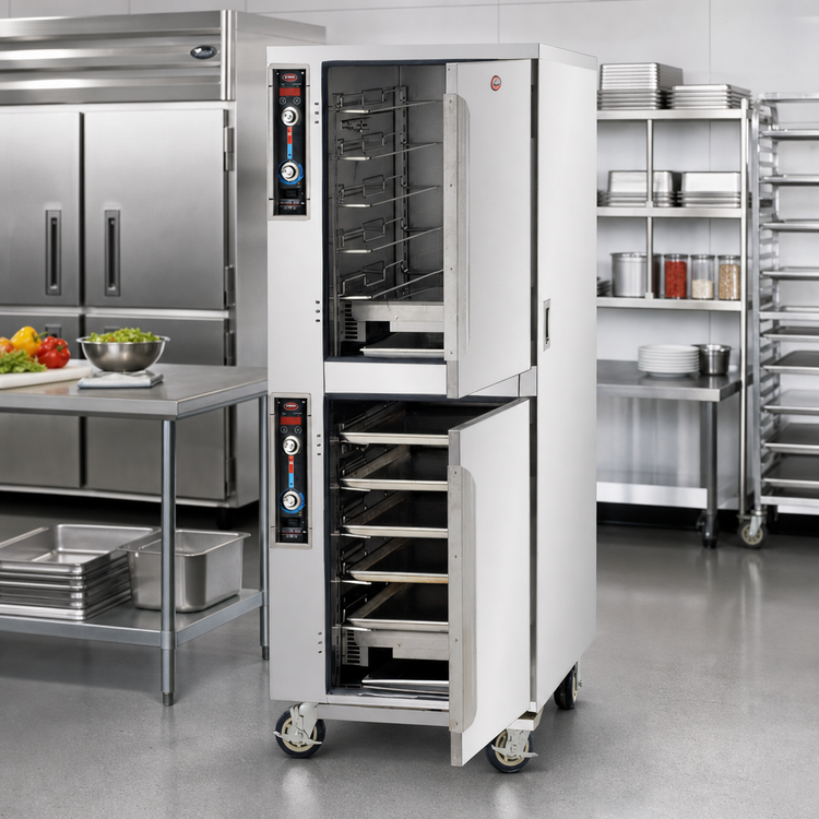 Product image #2 for FWE MT-1826-7-7 Full-Height Split-Cavity Mobile Humidified Heated Holding Cabinet, 10-Pan Capacity