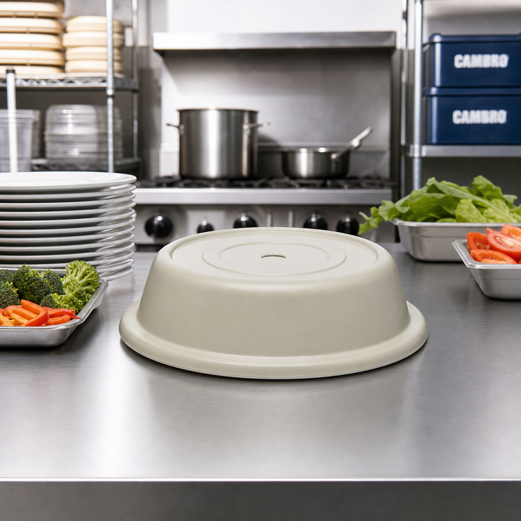 Product image #3 for Cambro Versa Camcover 10-Inch Round Fiberglass Ventless Plate Cover, Antique Parchment