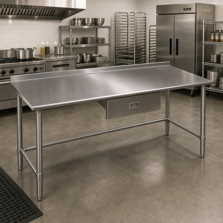 Product image #2 for Deluxe Series 72-Inch x 30-Inch Stainless Steel Work Table with Rear Upturn and Open Tubular Base