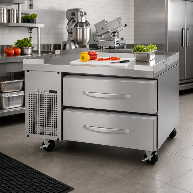 Product image #2 for Turbo Air PRO Series One-Section 36-1/8-Inch Freezer Chef Base with 2 Drawers and Stainless Steel Top