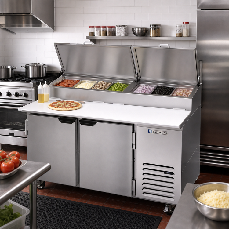 Product image #2 for Beverage-Air DP60HC 60-Inch Deli/Pizza Refrigerated Prep Table with 19-Inch Cutting Board and Pan Rail