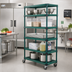 Thumbnail image #2 for QuadPlus Mobile 5-Tier Wire Shelving Starter Unit with Casters, 36W x 21D x 74H, Green Epoxy Finish