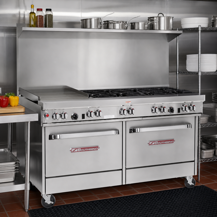 Product image #2 for Southbend Ultimate 60-Inch Gas Restaurant Range with 4 Open Burners, 36-Inch Griddle and 2 Convection Ovens