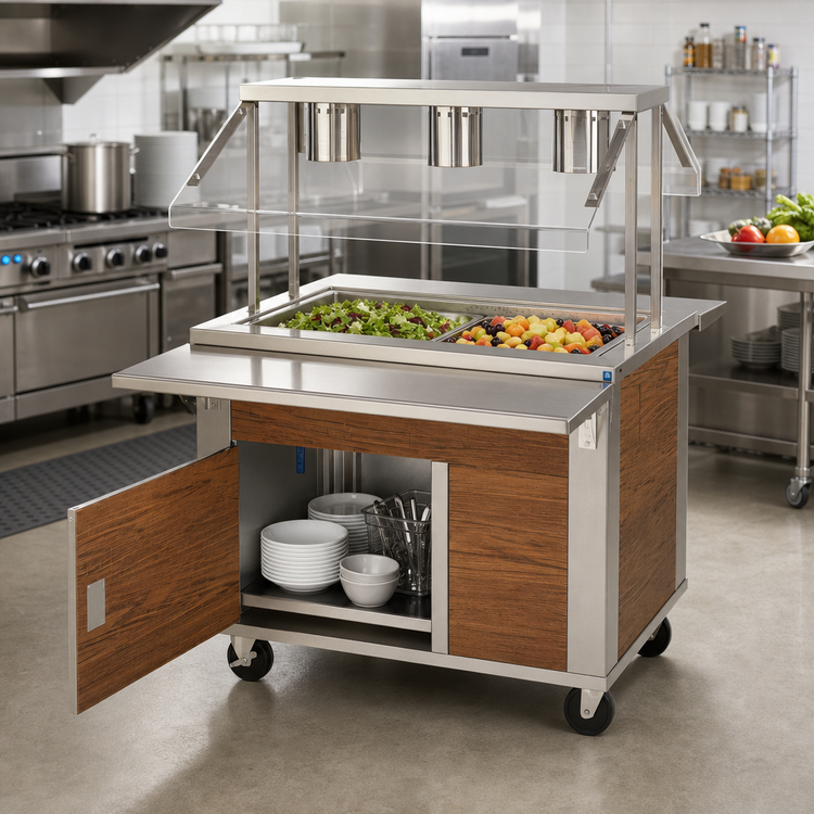 Product image #2 for Dinex DineXpress Mobile Ice-Cooled 2-Pan Cold Food Counter for 12 x 20 Pans with Undershelf