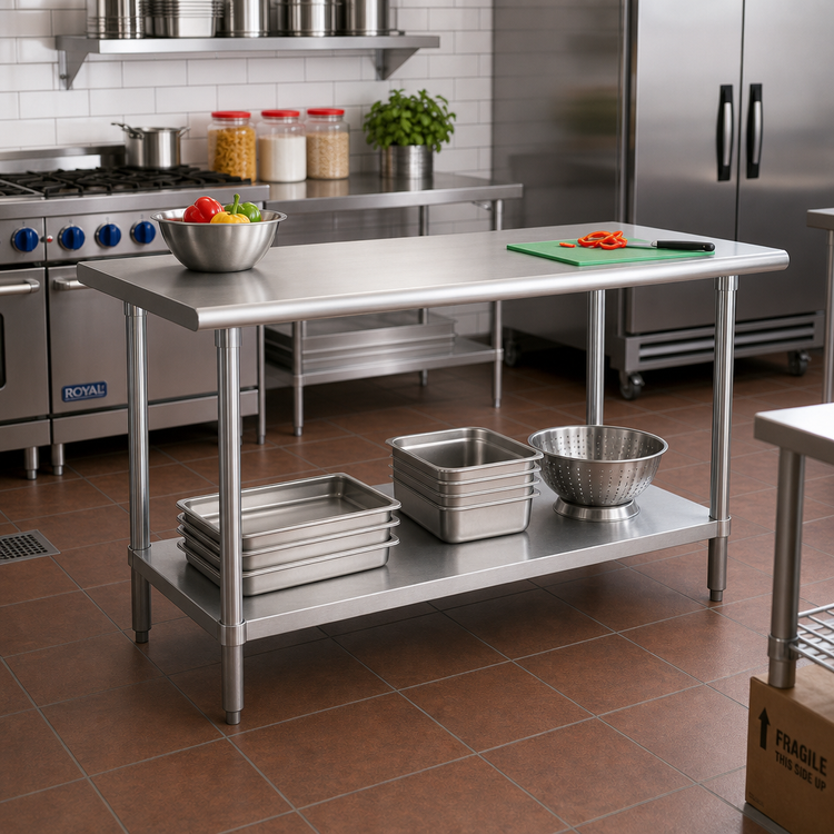 Product image #2 for Advance Tabco Special Value Series 84-Inch x 24-Inch Flat Top 430 Stainless Steel Work Table with Adjustable Galvanized Undershelf