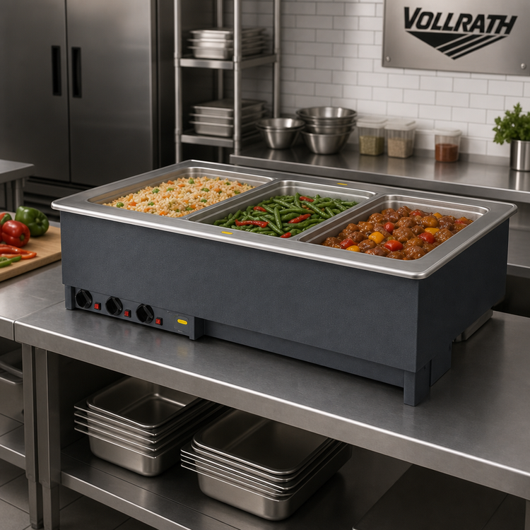 Product image #2 for Vollrath Three-Well Drop-In Hot Food Well, Thermostatic Controls, Manifold Drain, 3 Full-Size Pans, 240V