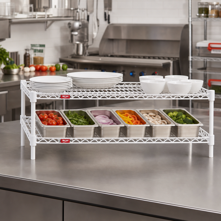 Product image #2 for QuadTruss 2-Tier Front Case Cantilevered Wire Shelving Unit, 30 x 14 x 14 Inches, White Epoxy