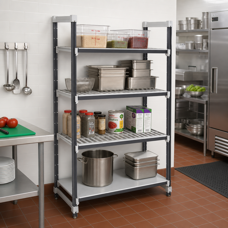 Product image #2 for Cambro Camshelving Elements XTRA Stationary Starter Unit, 24 x 60 x 72 Inches, 4-Tier, 3 Vented + 1 Solid Shelves