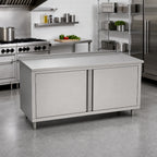 Thumbnail image #2 for John Boos 4CH4R1.5-2484 84"W x 24"D Enclosed Stainless Steel Work Table with Cabinet Base, Hinged Doors, 14-Gauge Top and 1-1/2" Rear Up-Turn