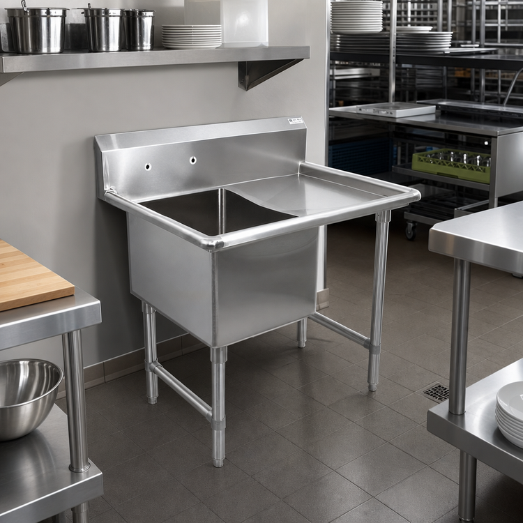 Product image #2 for John Boos B Series 1-Compartment Stainless Steel Sink with Right Drainboard and Legs, 52-3/16 Inch x 29-1/2 Inch