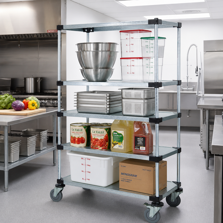 Product image #2 for Quantum 48-Inch x 24-Inch x 80-Inch Mobile Cart with 4 Solid Galvanized Steel Shelves