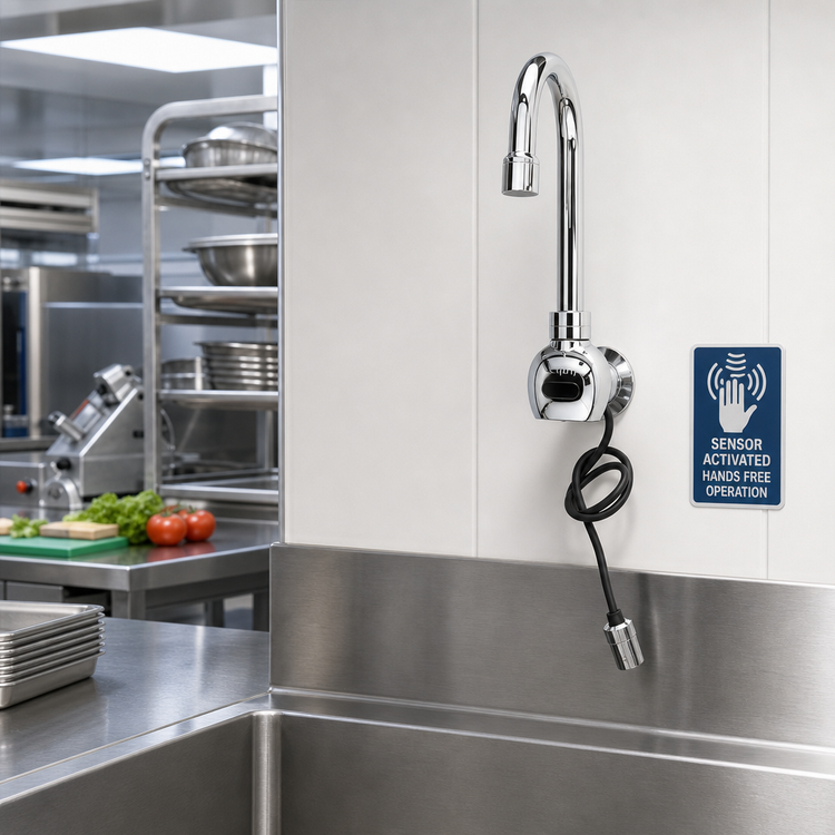 Product image #2 for Equip Single-Hole Wall-Mount Touchless Electronic Sensor Faucet with Swivel Gooseneck Spout, 2.2 GPM, Chrome Finish