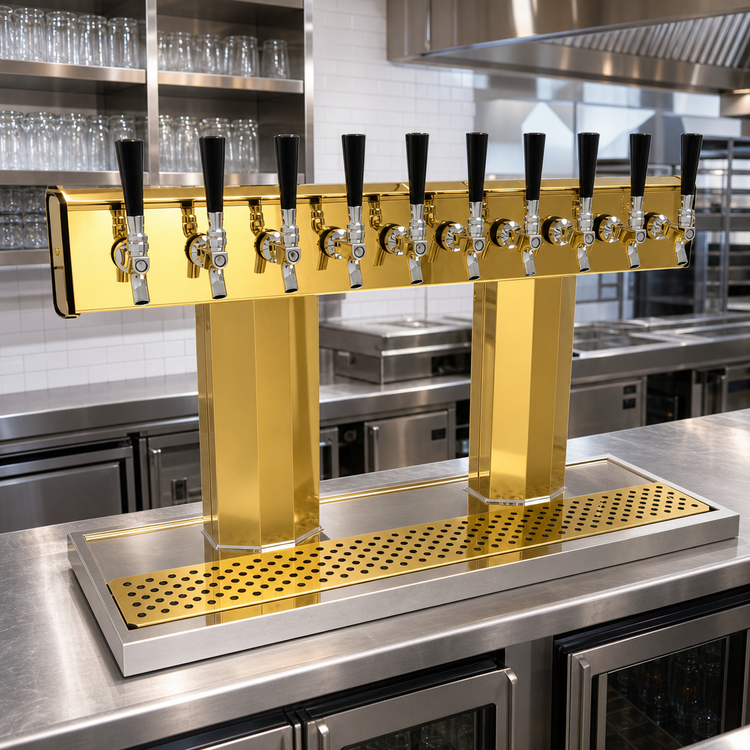 Product image #2 for Countertop Air-Cooled Tee Draft Dispensing Tower, 10 Faucets, Brass Finish