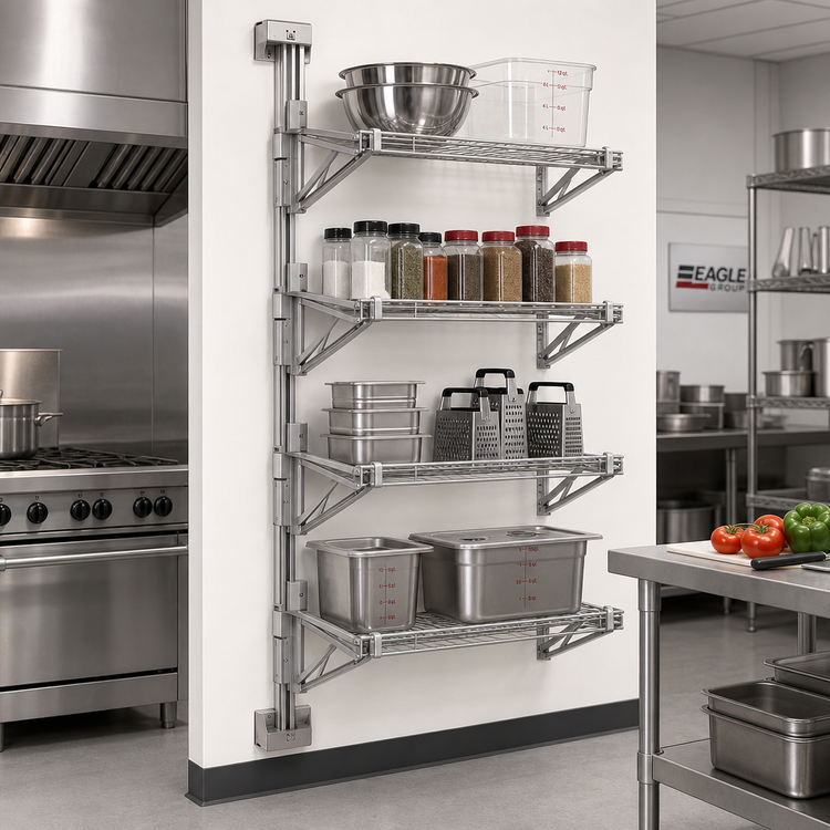 Product image #2 for Eagle Group Adjustable Post Wire Wall Mount Prepackaged Mid Unit for 14-Inch Shelves, 63-Inch Post, Chrome Finish