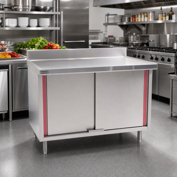 Product image #2 for Eagle Spec-Master Marine Series Stainless Steel Enclosed Work Table with Sliding Doors, 60 x 24 Inches, 4-1/2 Inch Backsplash