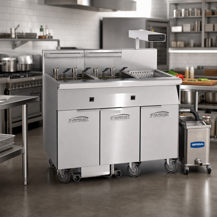 Product image #2 for Imperial Electric Floor Model 2-Battery Fryer with Built-In Filter System and Dump Station
