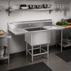 Thumbnail image #2 for Eagle Group Spec-Master FN2020-1-30-14/3 One-Compartment Commercial Sink, 14-Gauge Stainless Steel Top, Dual 30-Inch Drainboards, 82-Inch Wide