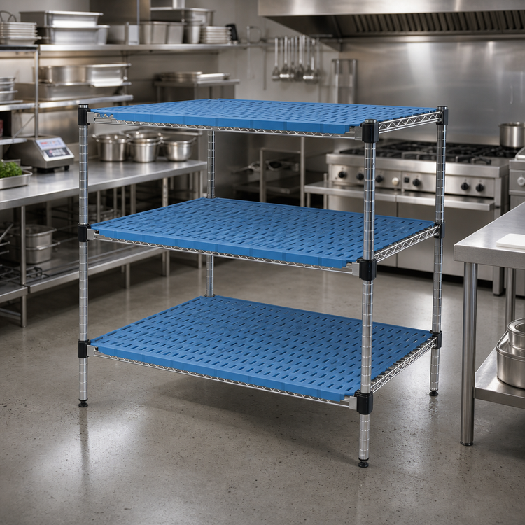 Product image #2 for QuadPlus Vented Blue Polymer Shelf Mat with Quad-Adjust Wire Frame, 48 x 24 Inches