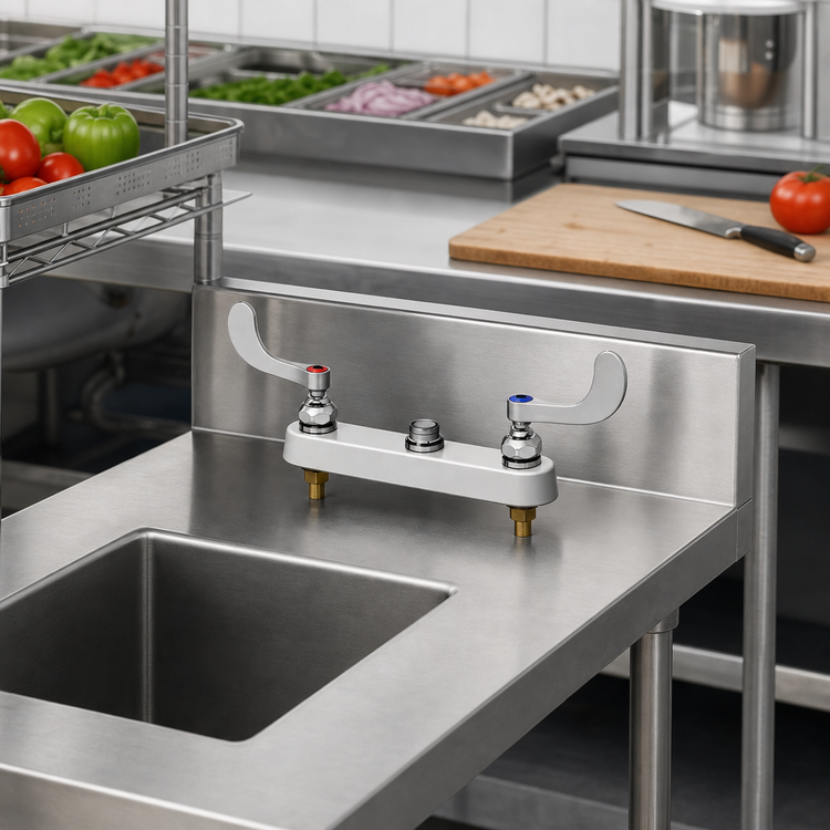 Product image #2 for T&S Brass 8-Inch Deck-Mount Workboard Faucet, Less Nozzle, 4-Inch Wrist Handles