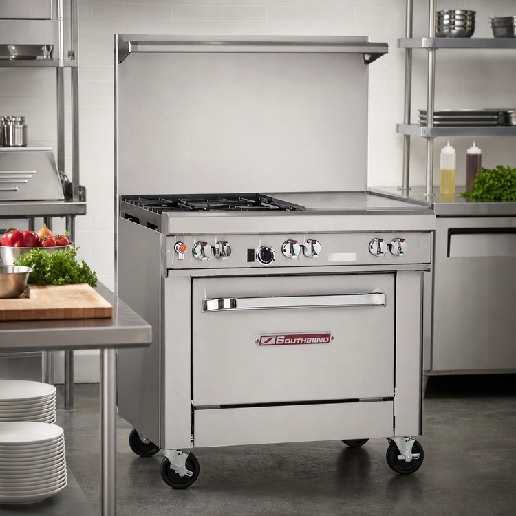 Product image #2 for Southbend Ultimate 36-Inch Gas Restaurant Range with 2 Non-Clog Burners, 24-Inch Thermostatic Griddle, and Standard Oven