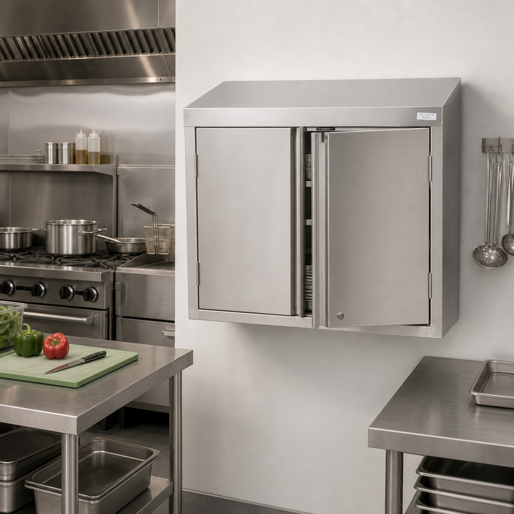 Product image #2 for BK Resources Wall-Mounted Stainless Steel Cabinet with Locking Hinged Doors, 24 x 15 x 32-1/2 Inches