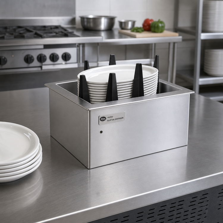 Product image #2 for Atlas Metal Heated Drop-In Oval Platter Dispenser with Enclosed Frame, Stainless Steel, 13-3/4" x 9-1/4" Max Platter Size