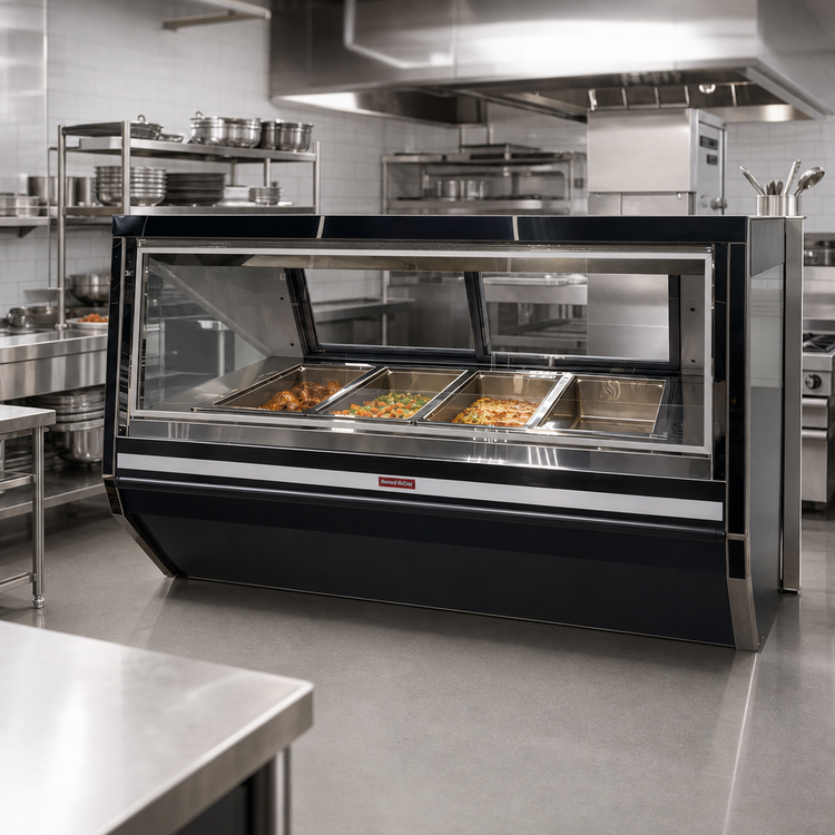 Product image #2 for Howard-McCray 48-Inch Hot Food Case, 3-Well Full-Service Display, Wet or Dry, Black Exterior, Stainless Steel Interior