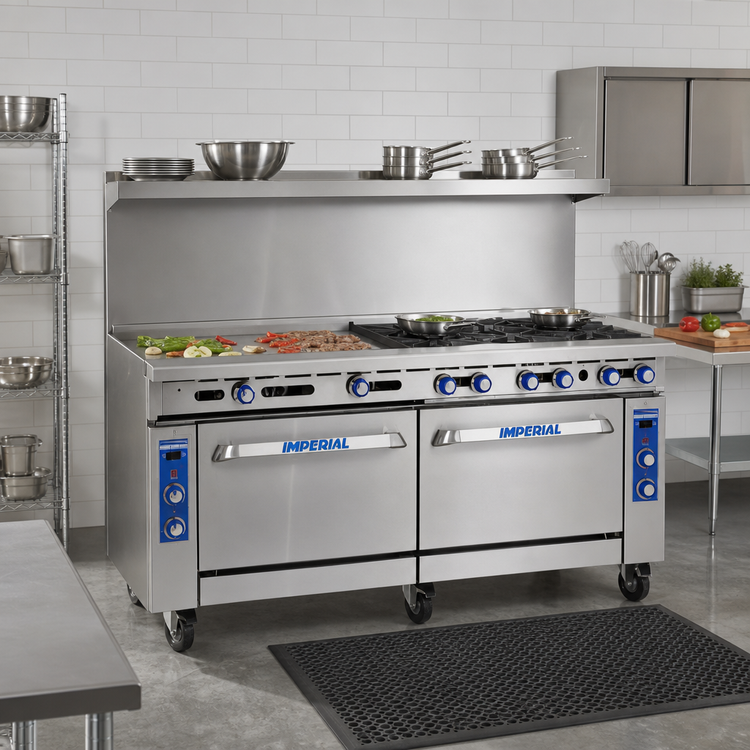 Product image #2 for Imperial Pro Series 72-Inch Gas Restaurant Range with Griddle, Convection Oven, and Open Cabinet Base