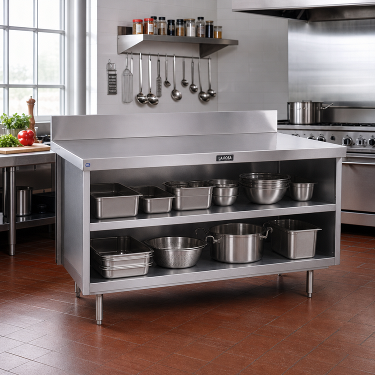 Product image #2 for La Rosa 84" x 28" Stainless Steel Utility Stand Open Cabinet Base with Undershelf