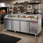 Thumbnail image #2 for Marra Forni GPZ225 87.75-Inch Three-Section Refrigerated Pizza Prep Table with Granite Work Surface, 3 Doors, Self-Contained Refrigeration