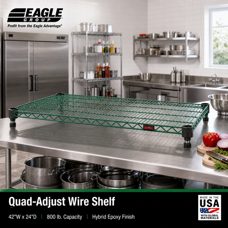 Product image #2 for EagleGard Quad-Adjust Wire Shelf, 42"W x 24"D, 800 lb Capacity, Hybrid Epoxy Finish