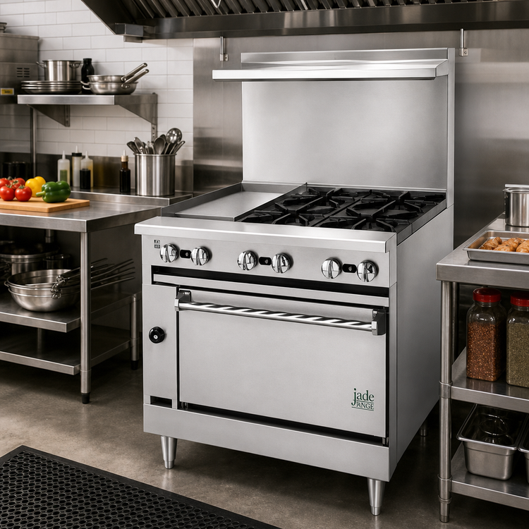 Product image #2 for Jade Range Bistro JBR-12G-4-36C 36" Gas Restaurant Range with 4 Open Burners, 12" Griddle, and Convection Oven