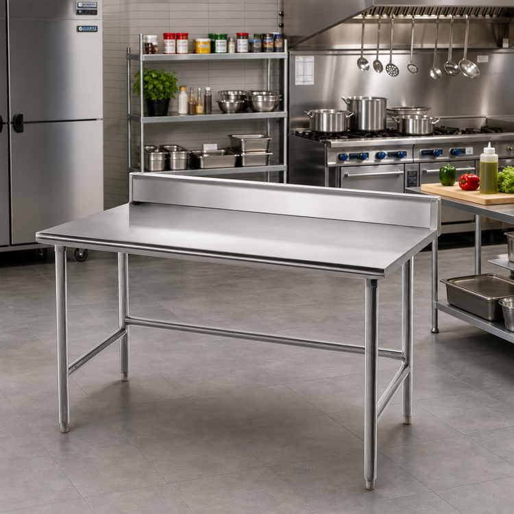 Product image #2 for Advance Tabco 60" x 24" 14-Gauge 304 Stainless Steel Open Base Work Table with 5" Backsplash