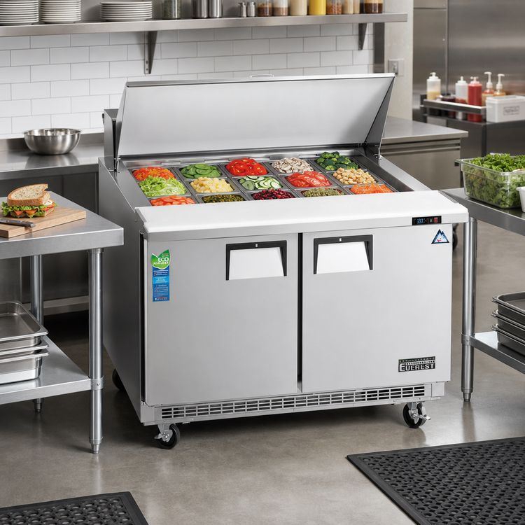 Product image #2 for Everest Refrigeration EPBR2 Back-Mount Mega-Top Two-Section Sandwich Prep Table Refrigerator, 47-1/2 Inches, 13 Cu. Ft.