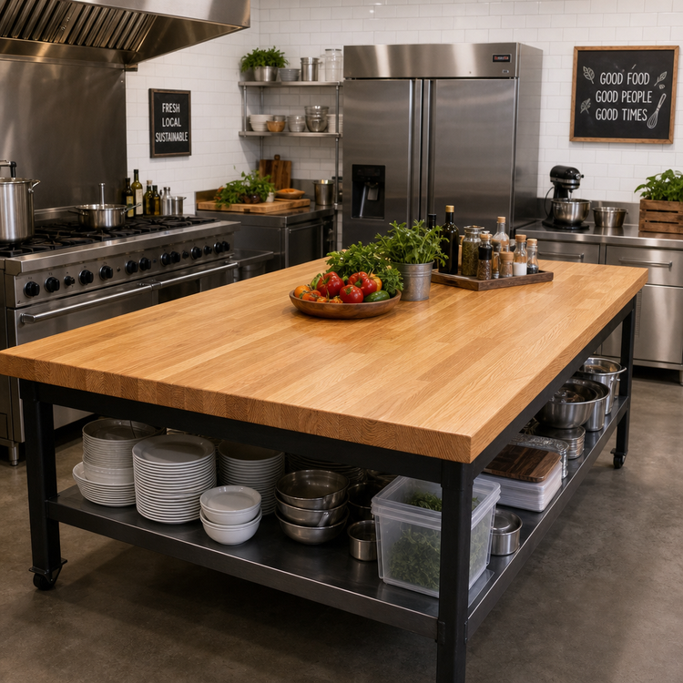Product image #2 for Appalachian Red Oak Blended Edge Grain Island Countertop, 84 x 48 x 1-3/4 Inch Thick, Varnique Finish