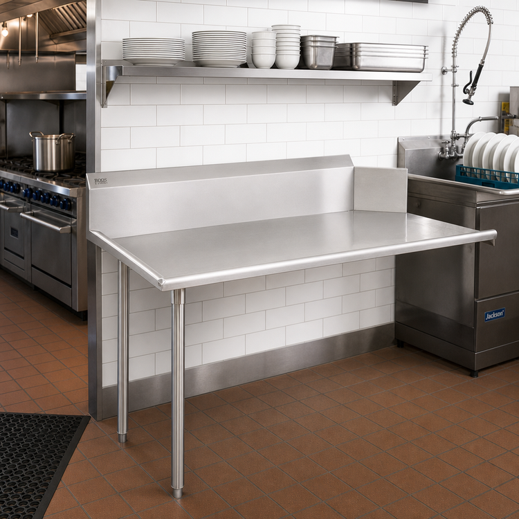 Product image #2 for John Boos E-Series Clean Straight Dish Table, 60 Inch x 30 Inch, Right-to-Left, 18 Gauge 300 Series Stainless Steel