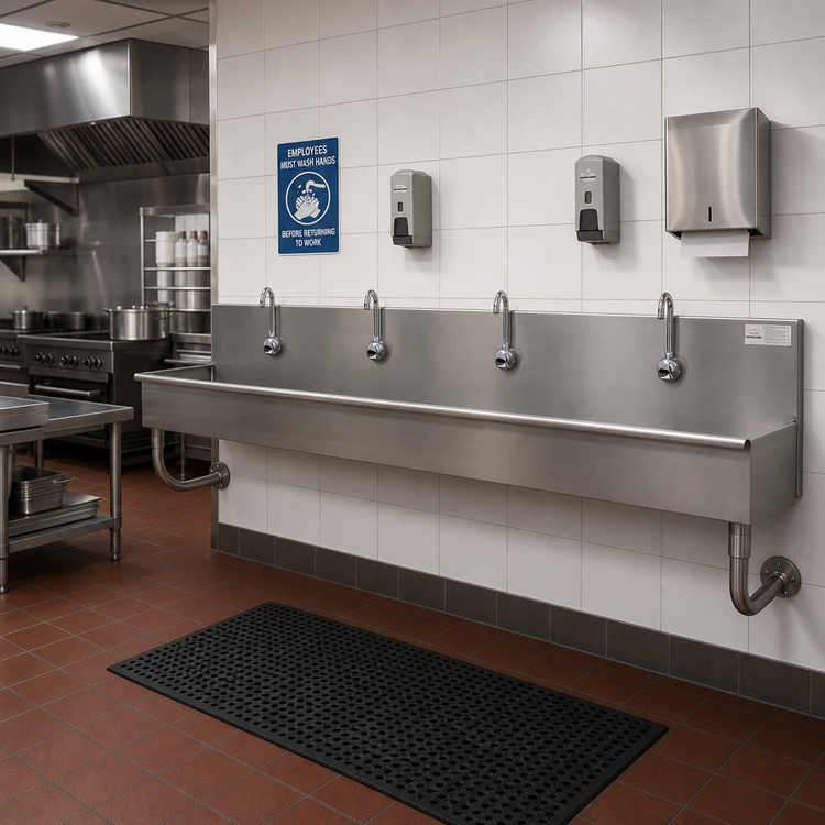 Product image #2 for Advance Tabco 4-Station Wall Mounted Square-Corner Electronic Hand Wash Sink, 80 Inch Wide, 8 Inch Deep Bowls