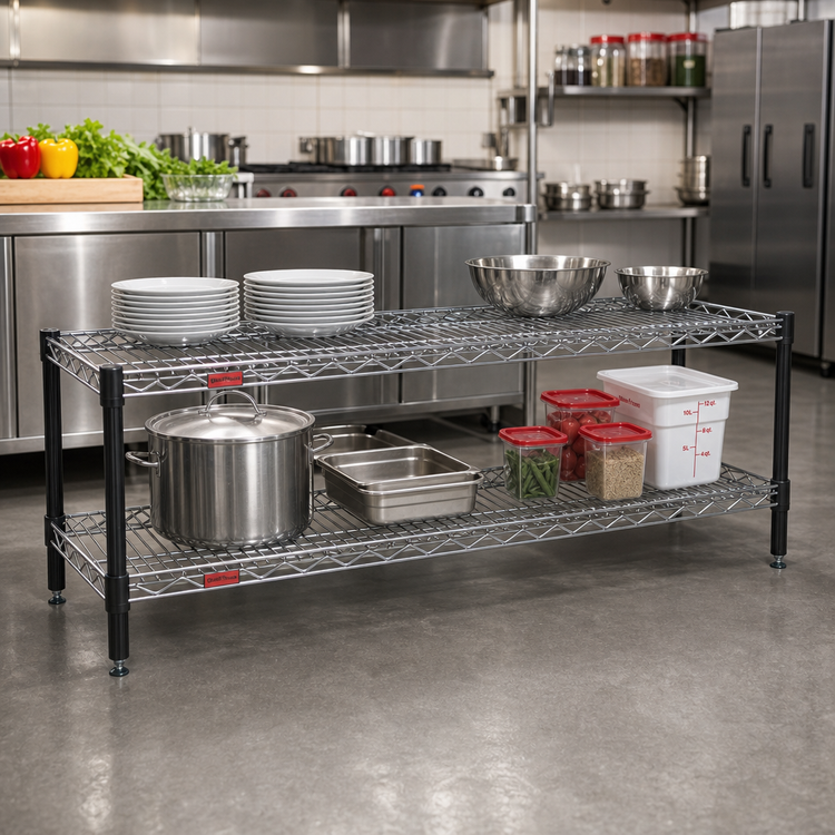 Product image #2 for QuadTruss 2-Tier Chrome Wire Merchandise Shelving Unit, 60 x 14 x 14 Inches