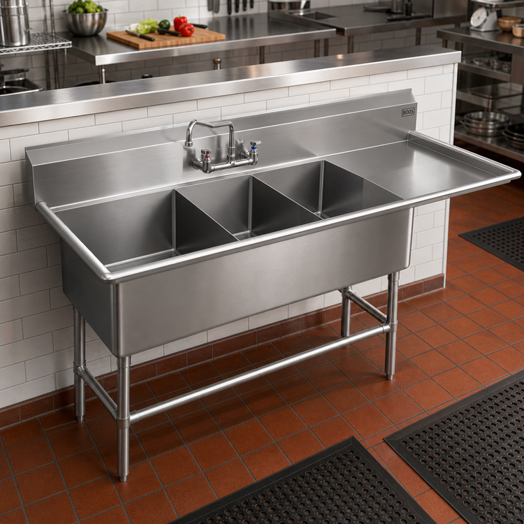 Product image #2 for John Boos Pro-Bowl 3-Compartment Platter Sink with 30-Inch Right Drainboard, 14 Gauge 300 Series Stainless Steel