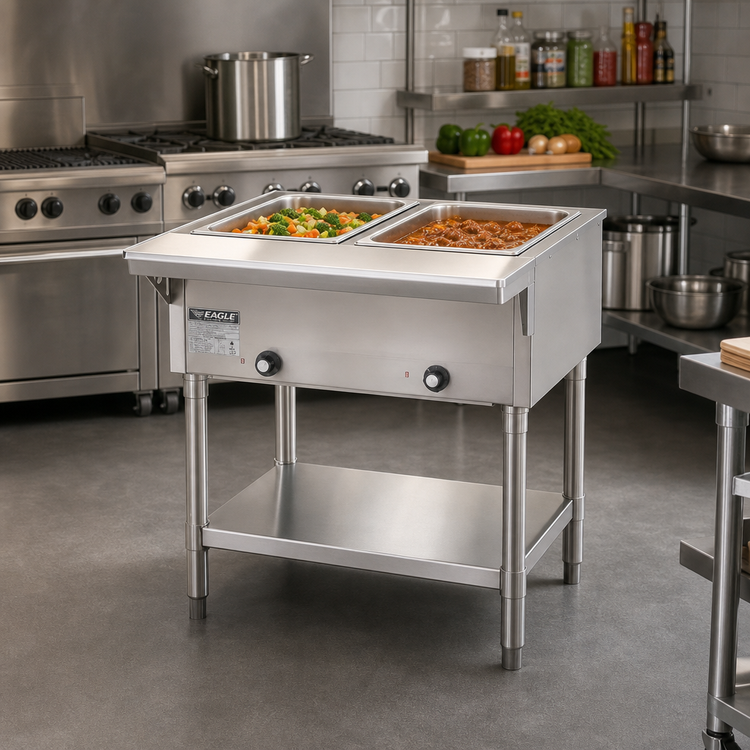 Product image #2 for Eagle Group Stationary Electric Open Base Two-Well Hot Food Table, 33 Inch Wide, 120V