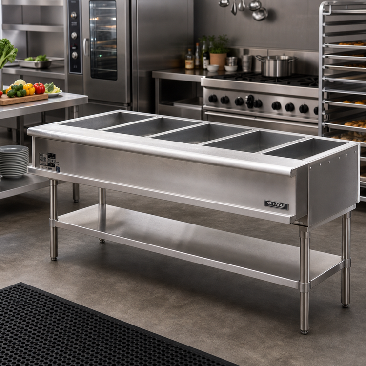 Product image #2 for Eagle Group 79-Inch Natural Gas Water Bath Hot Food Table with 5 Openings and Open Base