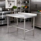Thumbnail image #2 for Klinger's Trading HBST2448 48 x 24 x 38 Inch 18/430 Stainless Steel Work Table with 2-Inch Rear Up-Turn and Open H-Base