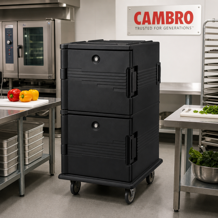Product image #3 for Cambro Ultra Camcart UPC1600SP110 Double-Compartment Front-Loading Insulated Food Pan Carrier with Security Package, Black