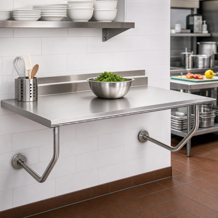 Product image #2 for Advance Tabco 30" x 30" Wall-Mounted 14 Gauge 304 Stainless Steel Table with 1-1/2" Rear Backsplash