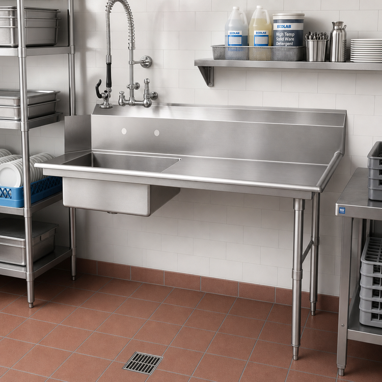 Product image #2 for 60-Inch Soiled Dish Table with Left-Side Sink, Stainless Steel