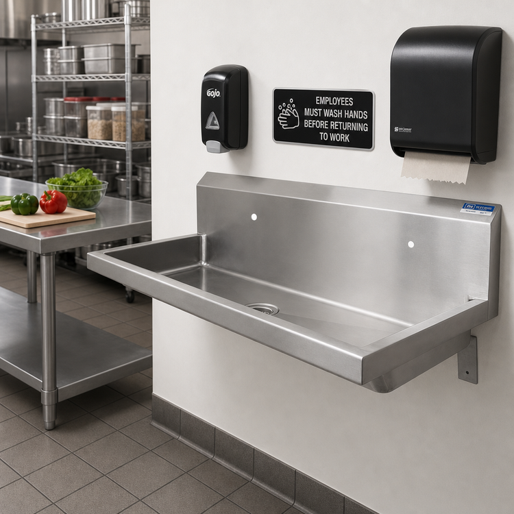 Product image #2 for BK Resources ADA Two-Station Wall-Mounted Handwash Sink with Basket Drain, 60 Inch Wide