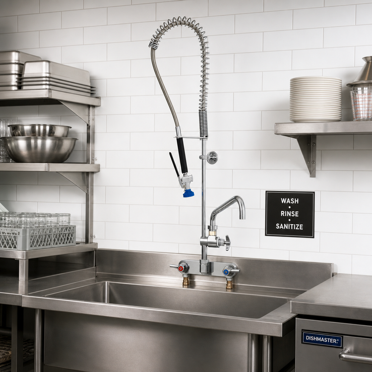 Product image #2 for Fisher Spring Style Pre-Rinse Unit with Add-On Faucet and 14-Inch Swing Spout, Backsplash Mount, 8-Inch Centers