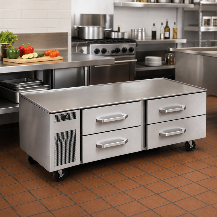 Product image #2 for Randell 53-Inch Single-Section Self-Contained Refrigerated Chef Base Equipment Stand with 2 Drawers, Left Compressor
